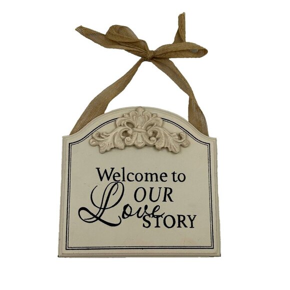 Welcome To Our Love Story Farmhouse Style Wood Mini Reception Wedding Sign - Picture 3 of 6